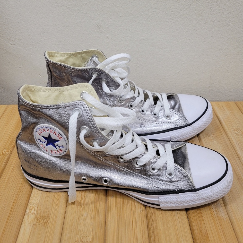 Silver High Top Chuck Taylor Converse (Size 9)